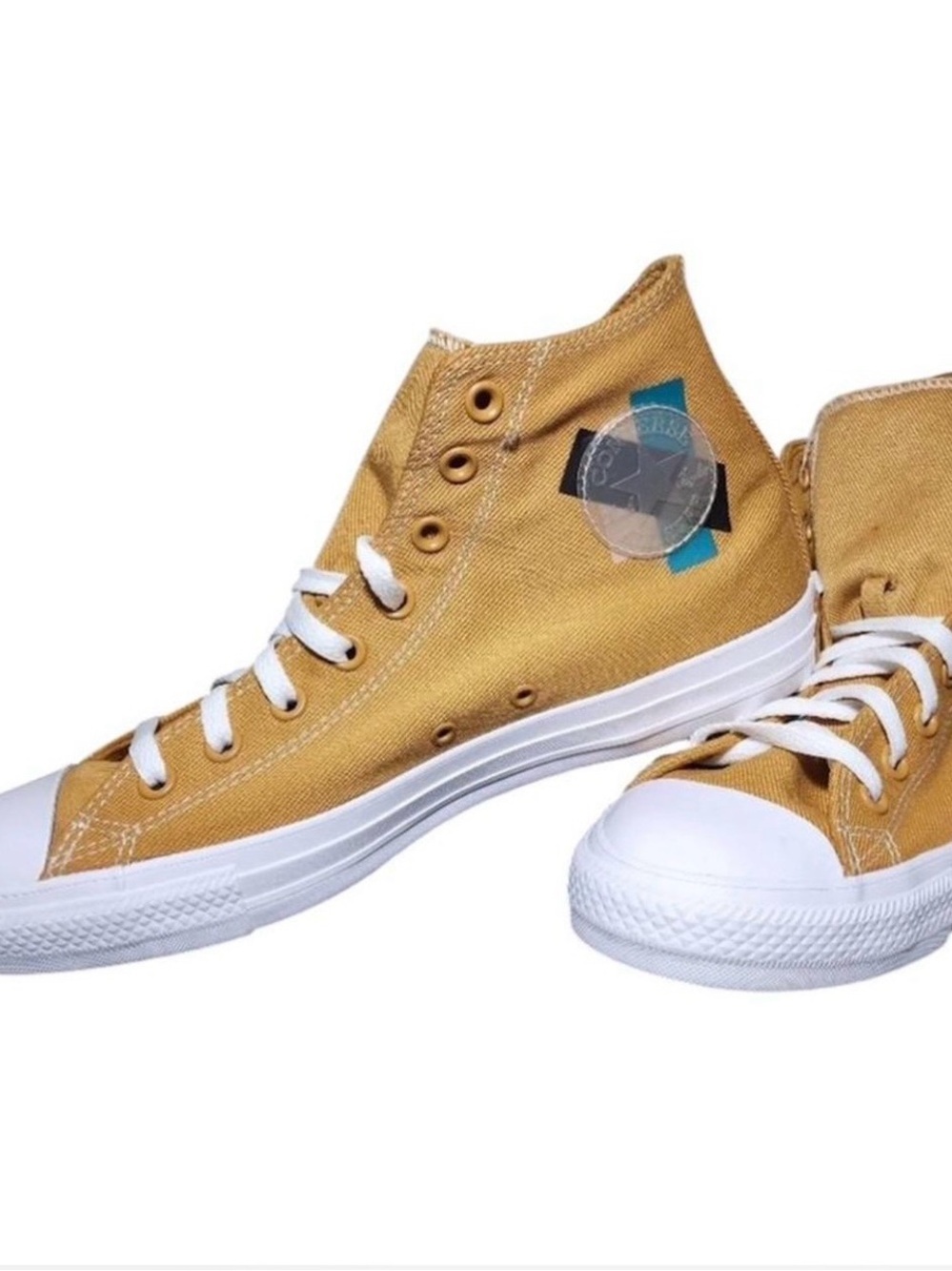 Converse High Top Canvas Sneakers in Mustard Yellow and White